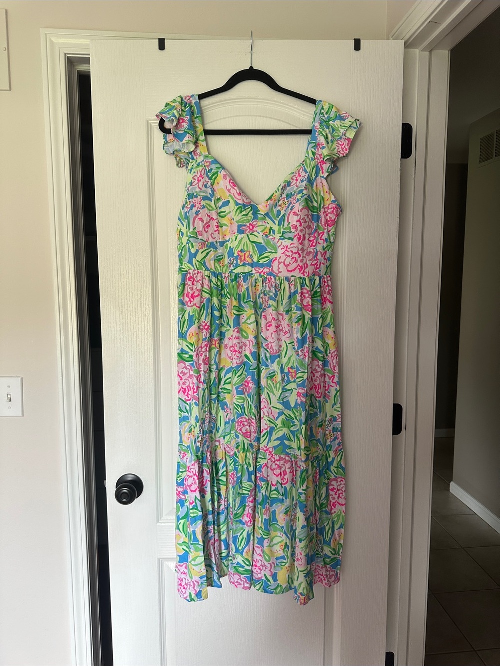 Lilly Pulitzer Floral Midi Dress in Pink, Green, Blue
